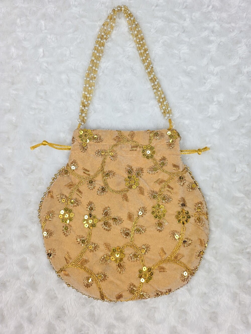 Elegant Gold and Sequin Embroidered Velvet Potli Bag